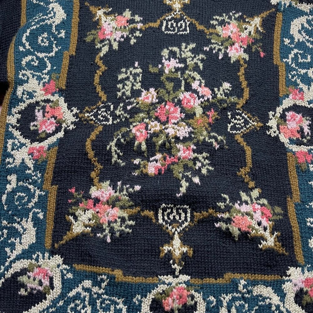 Vtg Cottagecore Womens Sweater L Black Floral Granny Wool Blend Cabincore Soft - Picture 2 of 7